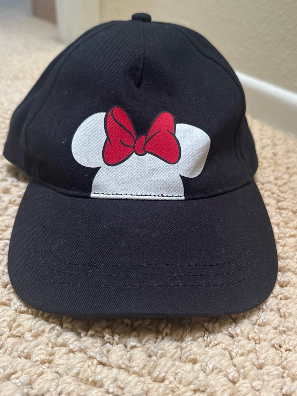 Black Cap with White Mouse Ears and Red Bow